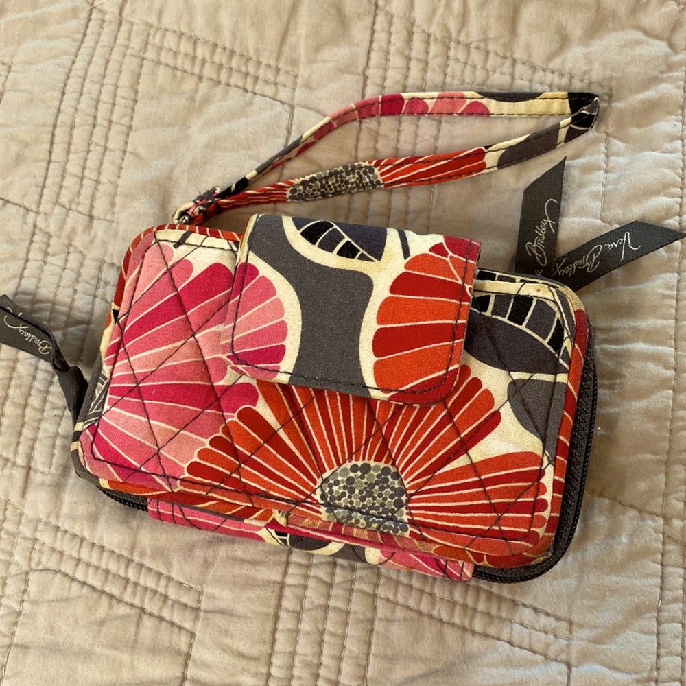 Vera Bradley Cherry Blossom Zip Around Wristlet Wallet in Gray, Pink and Red